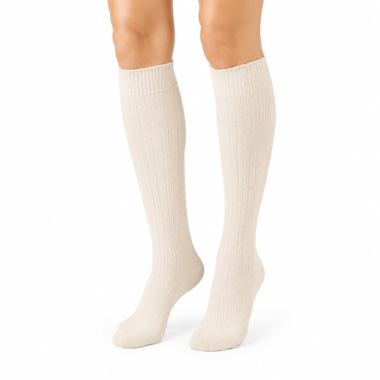 Chaussettes hautes 35-38 crème en maille côtelée style classique