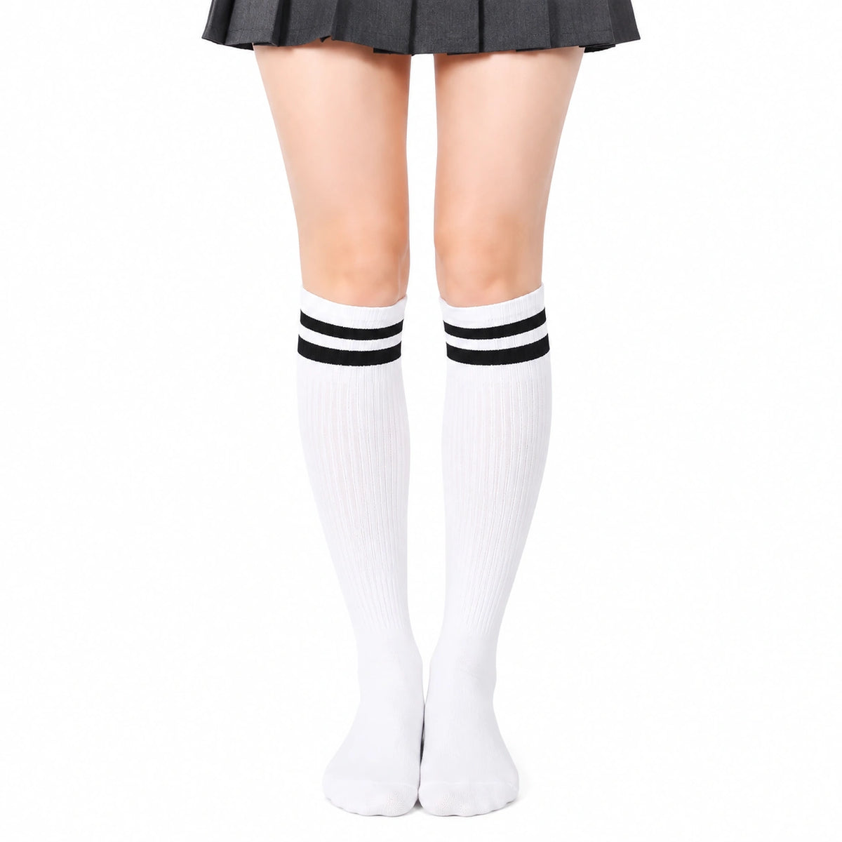 Chaussettes hautes 39-42 textile côtelé blanc noir style sportif