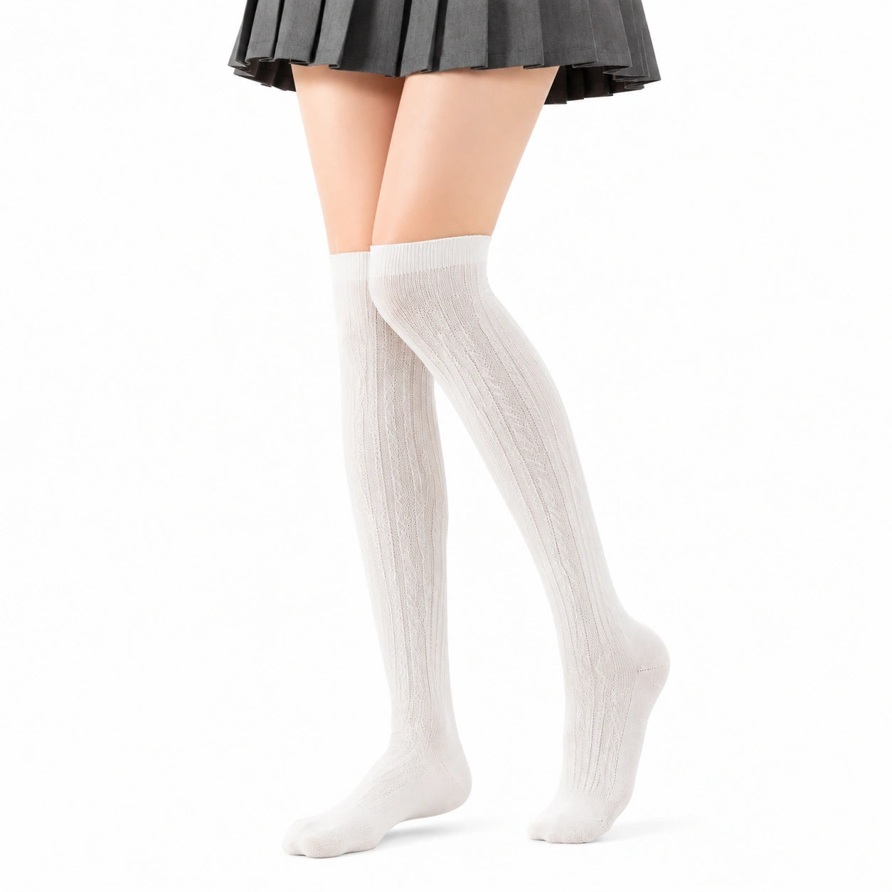 Chaussettes hautes 39-42 blanches en maille texturée style scolaire