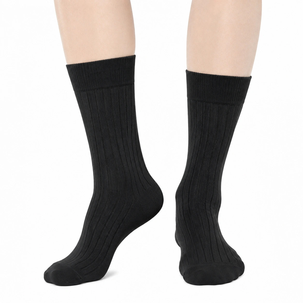Chaussettes mi-mollet 35-38 noires en maille côtelée pour usage quotidien