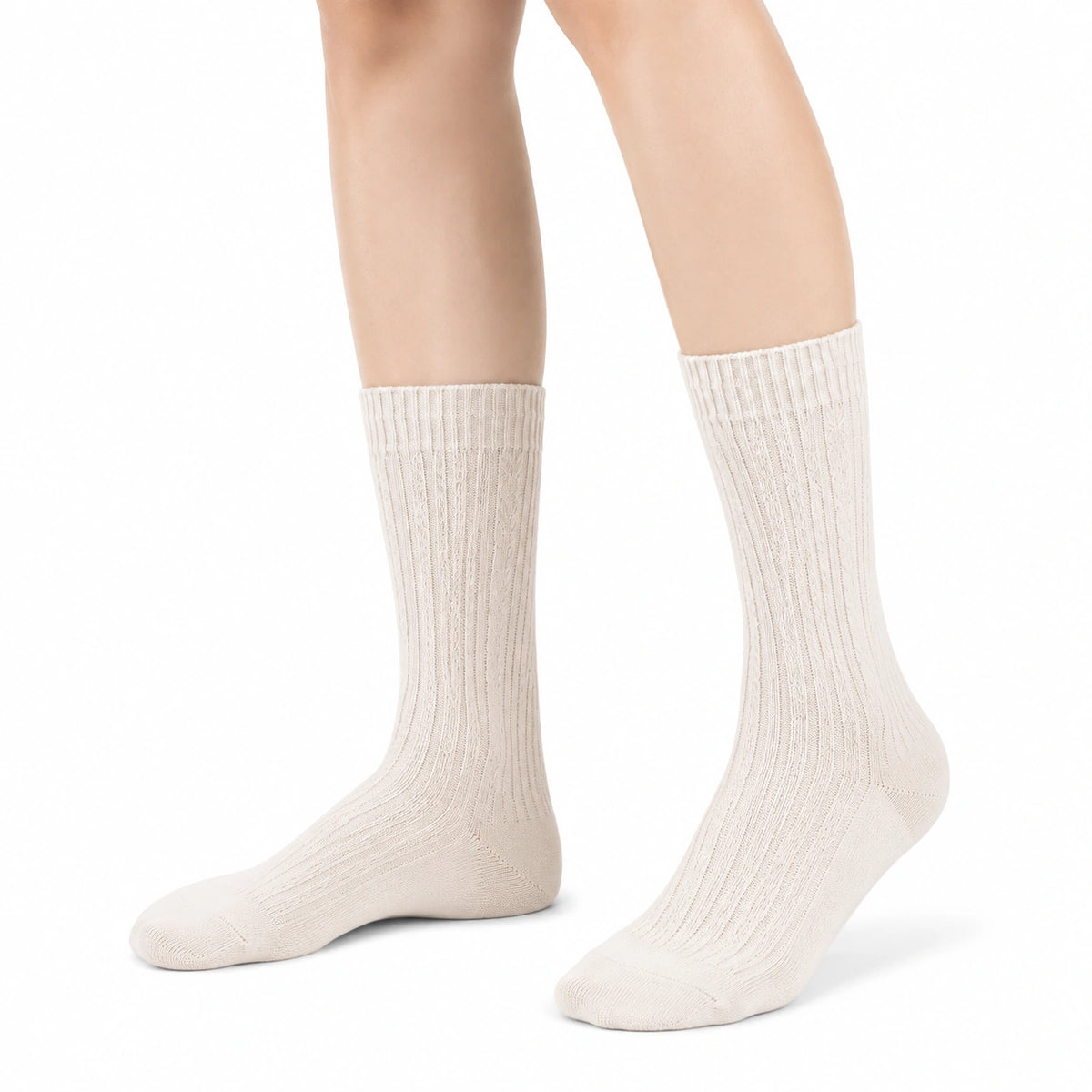 Chaussettes mi-mollet 35-38 en maille écrue côtelée confort quotidien
