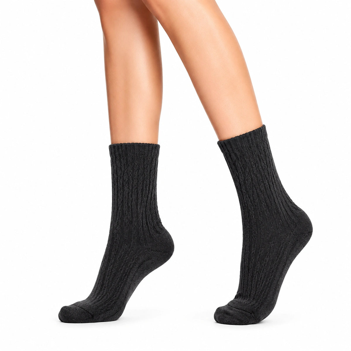 Chaussettes 39-42 en maille noire côtelée mi-mollet style classique
