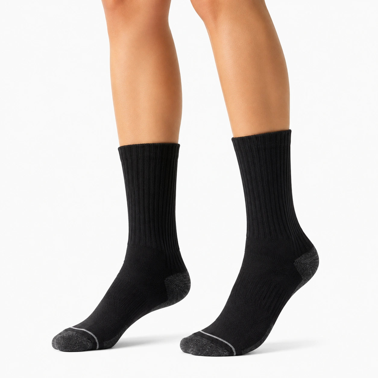 Chaussettes mi-mollet 39-42 en maille noire et grise côtelées pour sport et quotidien