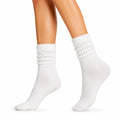Chaussettes 43-46 blanches en maille côtelée à effet froncé