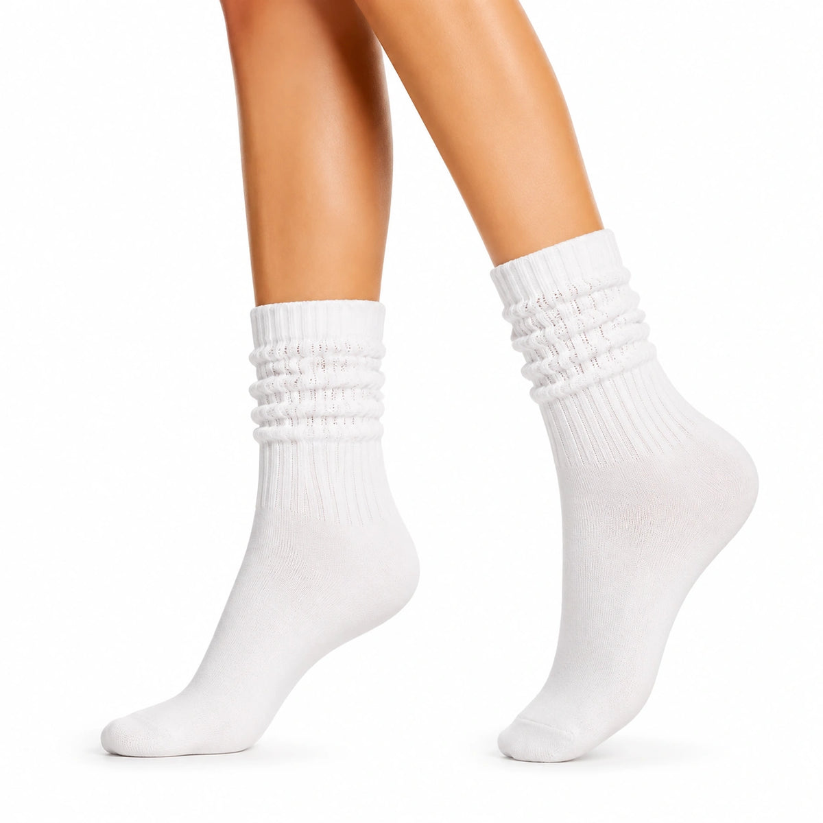 Chaussettes 43-46 blanches en maille côtelée à effet froncé