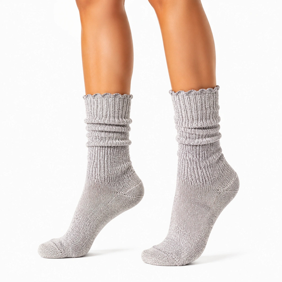 Chaussettes mi-mollet 43-46 en maille grise chinée à côtes pour usage quotidien