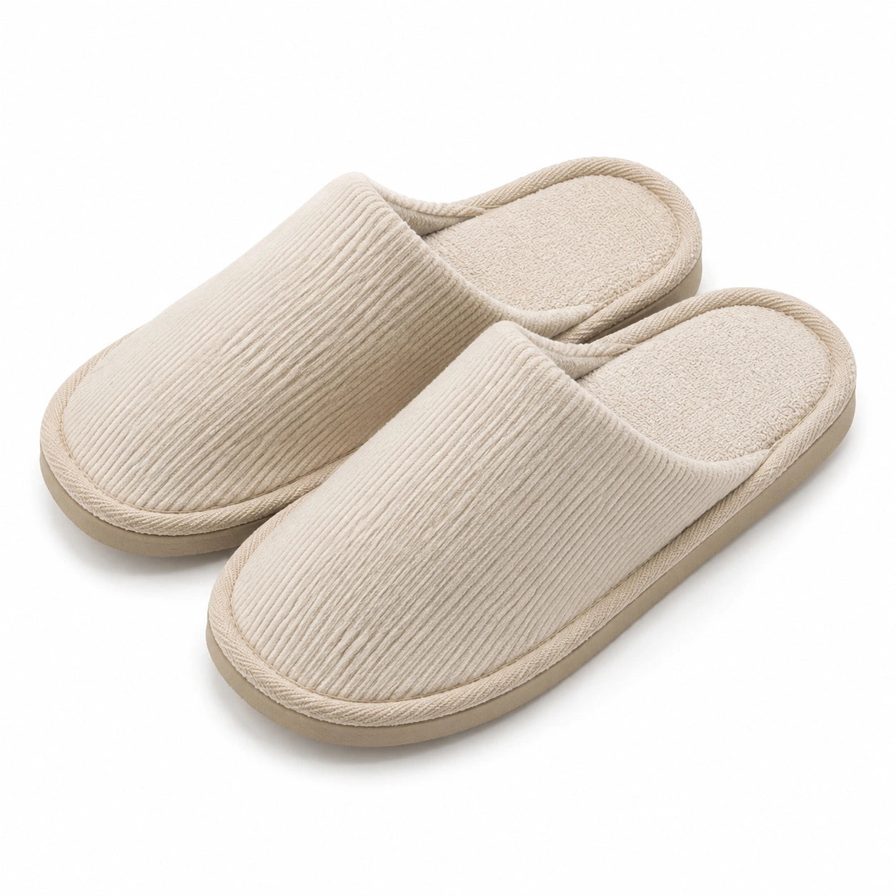 Chaussons d'intérieur 38/39 en textile côtelé beige à enfiler confortables