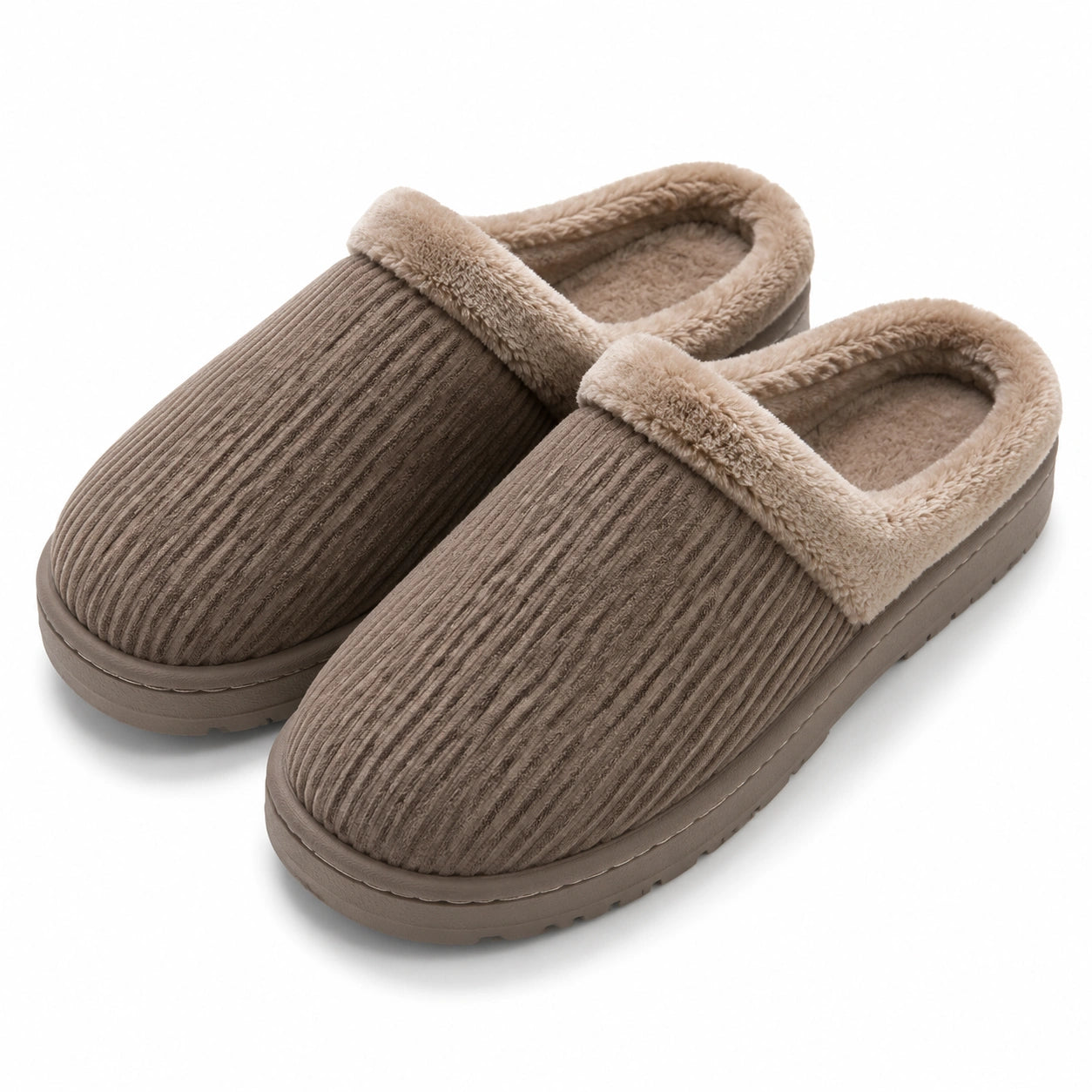 Chaussons 40/41 en textile côtelé taupe doublés style mule d'intérieur