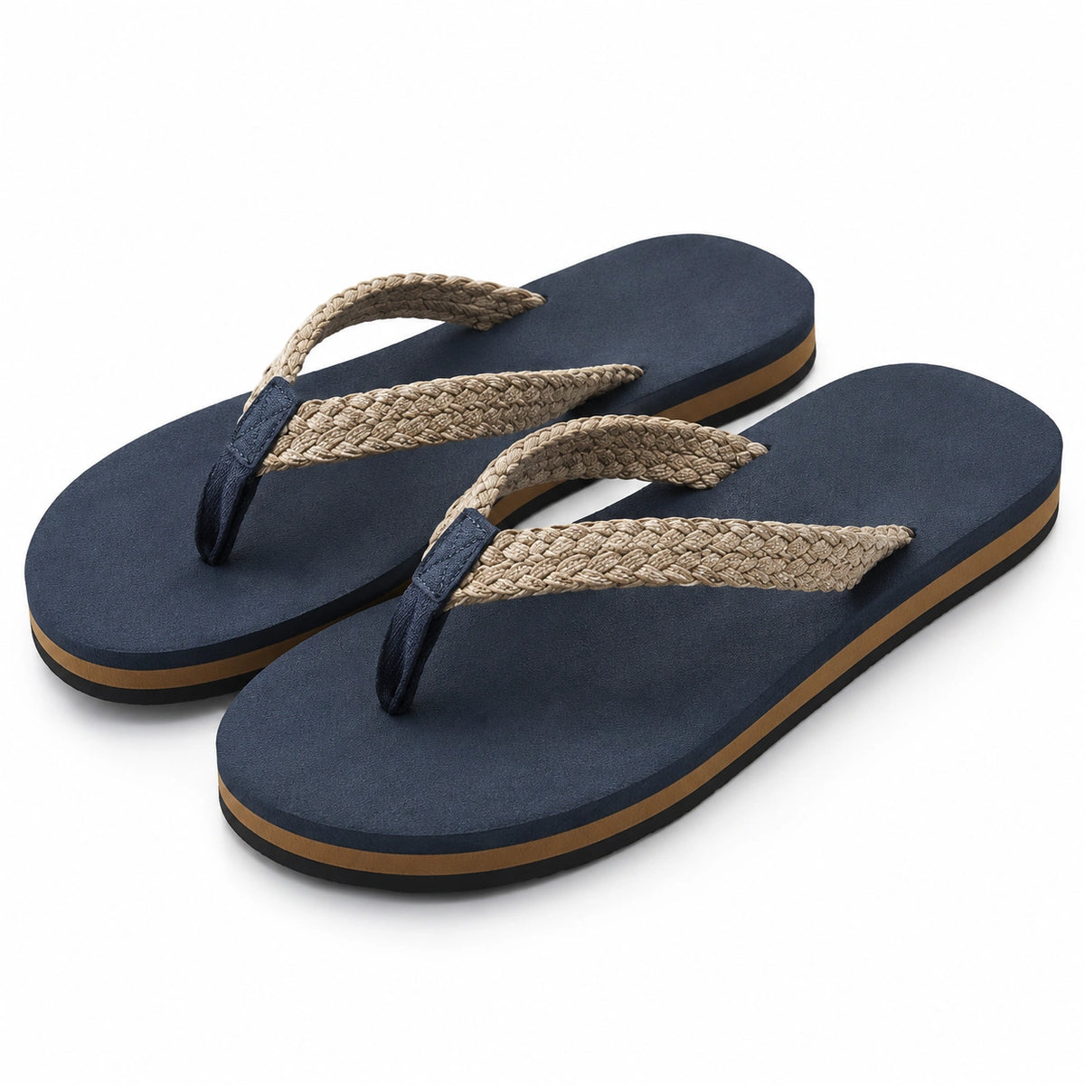 Tongs 38/39 bleu marine à brides tressées en textile - semelle légère pour plage